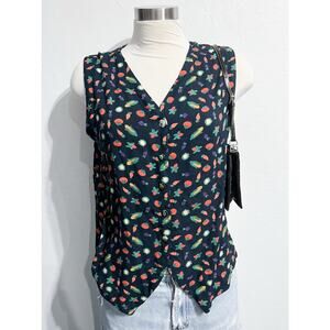 VTG Moe Rayon Button Down Top Blouse Shirt Medium Carrots Vegetables Corn Farm
